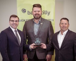 Community Merit – Ice Fishing for Charity: On behalf of SaskTel, Greg Ottenbreit – MLA Yorkton , presented a Community Merit Award to Ice Fishing for Chairty organized by Credence Construction.  Accepting the Award were Dustin Brears and Charlie Downs.